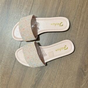 Pink Glitter Slide Sandals for Women